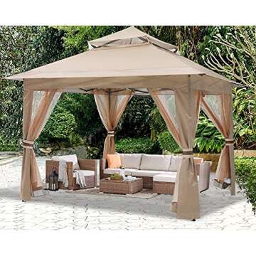 ABCCANOPY Pop Up Gazebo 13x13 - Outdoor Canopy Tent with Mosquito Netting for Patio Garden Backyard (Khaki)