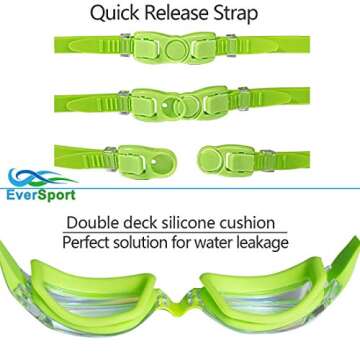 EverSport Kids Portable Swim Goggles, Pack of 2 Swimming Goggles for Children Teens, Anti-Fog Anti-UV Youth Swim Glasses Leak Proof for Age4-16, Green/Black & Green