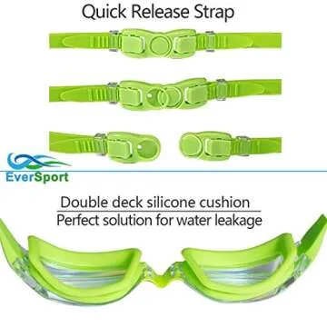 EverSport Kids Portable Swim Goggles, Pack of 2 Swimming Goggles for Children Teens, Anti-Fog Anti-UV Youth Swim Glasses Leak Proof for Age4-16, Green/Black & Green