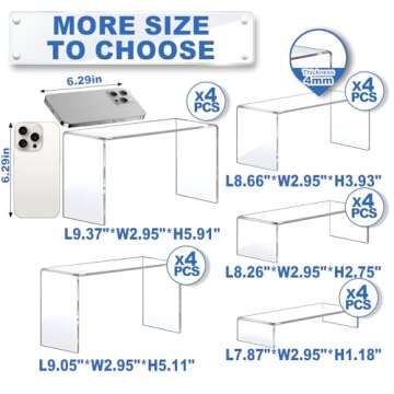 Aheroi Display Risers, 20 Pcs 4 Set Acrylic Riser Display Stands, Clear Risers Display Shelf Rectang...