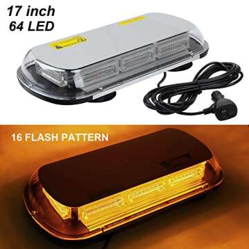 ASPL 64LED 17" Roof Top Strobe Lights, High Visibility Emergency Safety Warning LED Mini Strobe Ligh...