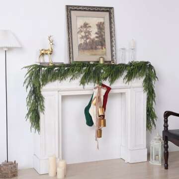 9FT Real Touch Norfolk Pine Garland - Artificial Christmas Garland Green Long Faux Pine Garland for Holiday Window Fireplace Mantle Indoor Outdoor Decor