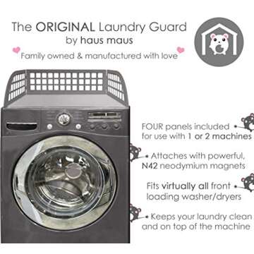 Haus Maus The Original Laundry Guard - Stop Laundry Falling Behind Washer/Dryer - Magnetic - Fits Most Front Loading Machines - Stacked - Fridge - Invented by a US Mom - Made in North America - Grey