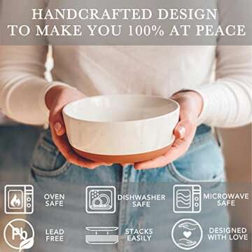 Mora Ceramic Flat Bowls Set of 4-25 oz- For Soup, Salad, Rice, Cereal, Breakfast, Dinner, Serving, Oatmeal, etc - Microwave, Dishwasher and Oven Safe Porcelain Bowl for Eating and Kitchen - Vanilla