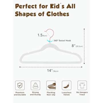 Smartor Kids Velvet Hangers 50 Pack, 14'' Inch Premium Non Slip Kids Felt Hangers for Closet, Space Saving Toddler Clothes Hanger for Youth's Childrens' Clothes (Rose Gold Hook)- White