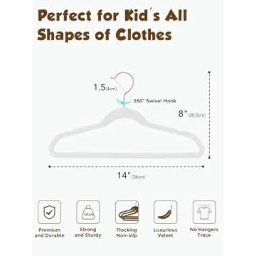 Smartor Kids Velvet Hangers 50 Pack, 14'' Inch Premium Non Slip Kids Felt Hangers for Closet, Space Saving Toddler Clothes Hanger for Youth's Childrens' Clothes (Rose Gold Hook)- White