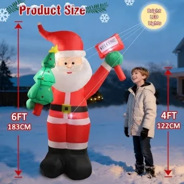 6 FT Christmas Inflatable Santa Claus Outdoor Decorations with Built-In LEDs, Blow-Up Santa for Yard...