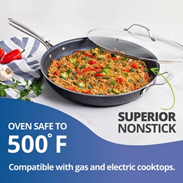 Granitestone 14 Inch Frying Pan with Lid Nonstick Skillet