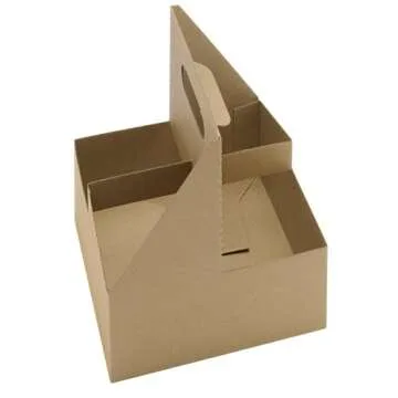 Karat Paperboard Drink Carrier with Handle - Sturdy Kraft Coffee Cup Carrier for Hot/Cold Beverages, Fits 10-32 oz Cups - Eco-Friendly, Disposable To-Go Drink Holder (4-Cup)