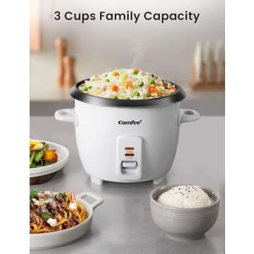 COMFEE' Rice Cooker, 6-Cup Cooked/3-Cup Uncooked, Removable Non-Stick Bowl, for Soups, Stews, Grains...