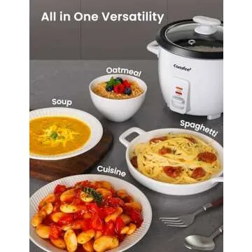 COMFEE' Rice Cooker, 6-Cup Cooked/3-Cup Uncooked, Removable Non-Stick Bowl, for Soups, Stews, Grains&Oatmeal, One Touch, White