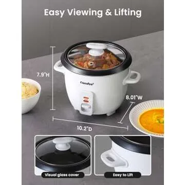 COMFEE' Rice Cooker, 6-Cup Cooked/3-Cup Uncooked, Removable Non-Stick Bowl, for Soups, Stews, Grains&Oatmeal, One Touch, White