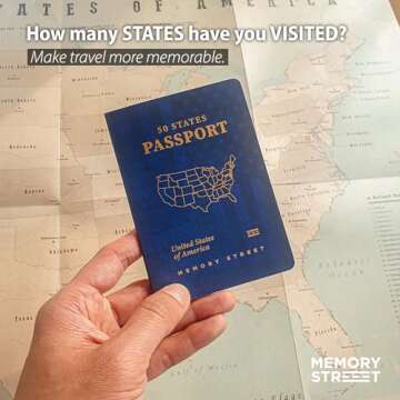 Memory Street US 50 States Passport & Travel Map Kit, United States Flags Stickers Poster Gift for T...