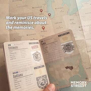 Memory Street US 50 States Passport & Travel Map Kit, United States Flags Stickers Poster Gift for Travelers USA National Parks