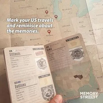Memory Street US 50 States Passport & Travel Map Kit, United States Flags Stickers Poster Gift for Travelers USA National Parks