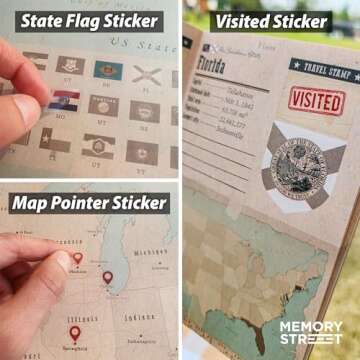 Memory Street US 50 States Passport & Travel Map Kit, United States Flags Stickers Poster Gift for Travelers USA National Parks