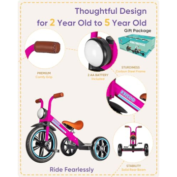 KRIDDO Kids Tricycle for Ages 2-5 with Adjustable Seat