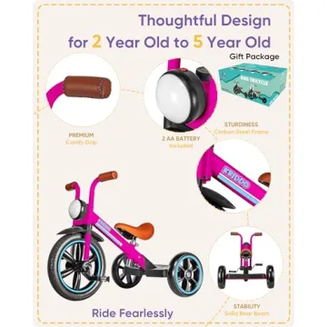 KRIDDO Kids Tricycle for Ages 2-5 with Adjustable Seat