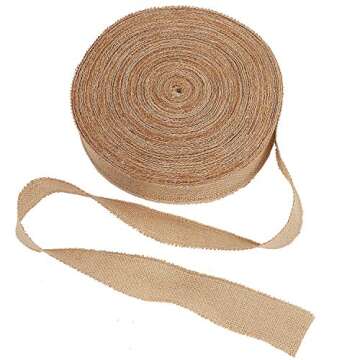 KINJOEK 1 Inch Wide 27 Yards Burlap Ribbon, Natural Jute Fabric Ribbon, Crafts Ribbon for Christmas, Wedding, Gifts, Burlap Fabric DIY, Ribbon for Decoration,