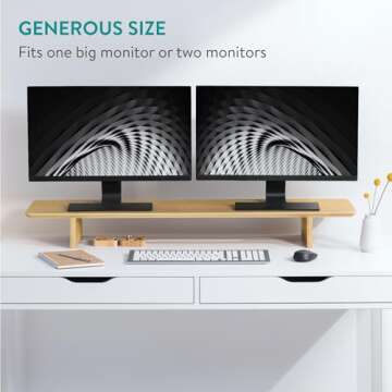 Navaris Dual Monitor Stand Riser - Real Wood Double Width Desk Shelf for Holding 2 Computer Screens ...