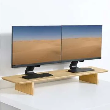 Navaris Dual Monitor Stand Riser - Real Wood Double Width Desk Shelf for Holding 2 Computer Screens - 42.9" x 9.1" x 4.7" (109cm x 23cm x 12cm) - Bamboo