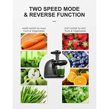 Juicer Machines, SIVERY Slow Masticating Juicer, Easy to Clean, BPA-Free, Quiet Motor, Reverse Function & Cold Press Juicer with Two Speed Modes, Brush, Juice Recipes for Vegetables and Fruits