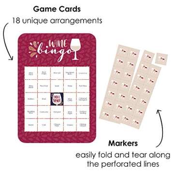 Big Dot of Happiness But First, Wine - Bingo Cards and Markers - Wine Tasting Party Bingo Game - Set...