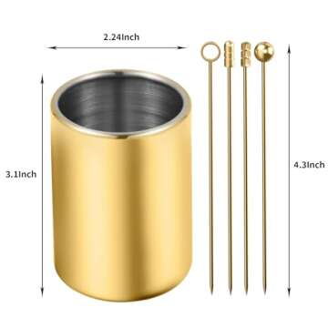 Metal Cocktail Picks 16Pack+Holder Kit, 304 Stainless Steel Cocktail Toothpicks, Reusable Cocktail S...