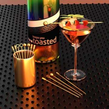 Metal Cocktail Picks 16Pack+Holder Kit, 304 Stainless Steel Cocktail Toothpicks, Reusable Cocktail Skewers, Garnish Picks Bloody Mary Skewers, Metal Martini Picks for Olives Appetizers Fruit