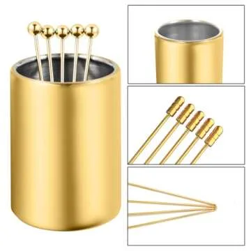 Metal Cocktail Picks 16Pack+Holder Kit, 304 Stainless Steel Cocktail Toothpicks, Reusable Cocktail Skewers, Garnish Picks Bloody Mary Skewers, Metal Martini Picks for Olives Appetizers Fruit