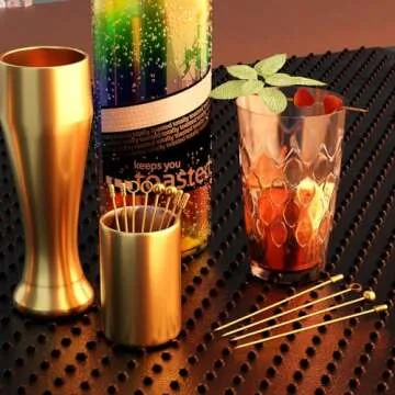 Metal Cocktail Picks 16Pack+Holder Kit, 304 Stainless Steel Cocktail Toothpicks, Reusable Cocktail Skewers, Garnish Picks Bloody Mary Skewers, Metal Martini Picks for Olives Appetizers Fruit