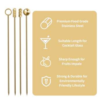 Metal Cocktail Picks 16Pack+Holder Kit, 304 Stainless Steel Cocktail Toothpicks, Reusable Cocktail Skewers, Garnish Picks Bloody Mary Skewers, Metal Martini Picks for Olives Appetizers Fruit