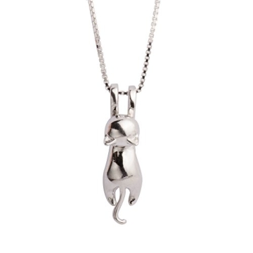 S.Leaf S925 Sterling Silver Cat Necklace - Polished Mirror Cat Pendant for Chic Look
