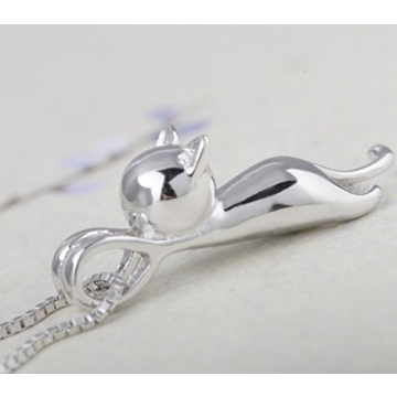 S925 Sterling Silver Cat Necklace - Elegant Cat Pendant
