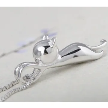 S925 Sterling Silver Cat Necklace - Elegant Cat Pendant