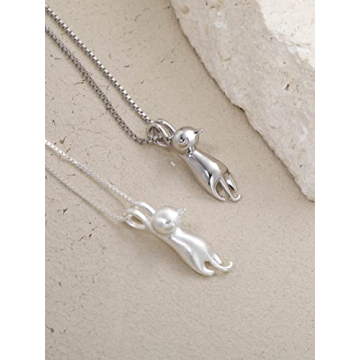 S925 Sterling Silver Cat Necklace - Elegant Cat Pendant