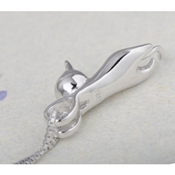 S925 Sterling Silver Cat Necklace - Elegant Cat Pendant