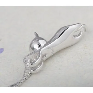 S925 Sterling Silver Cat Necklace - Elegant Cat Pendant
