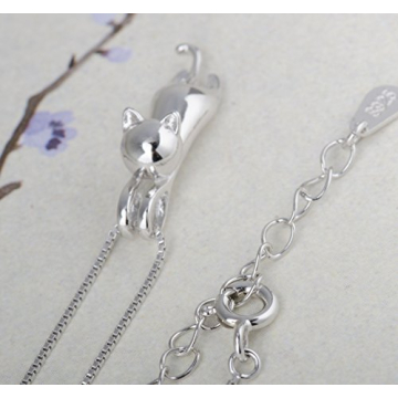 S925 Sterling Silver Cat Necklace - Elegant Cat Pendant