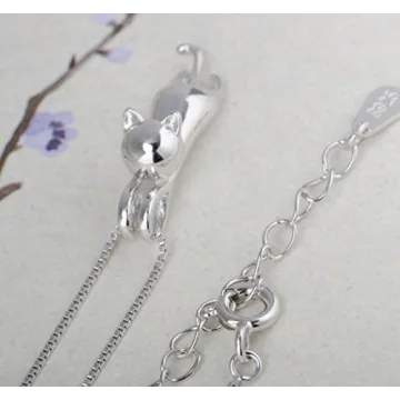 S925 Sterling Silver Cat Necklace - Elegant Cat Pendant