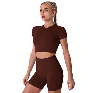 IMEKIS Women's Yoga Outfit Seamless Workout Set High Waist Exercise Shorts Pants with Sport Crop Top Bra 2PCS Gym Tracksuits