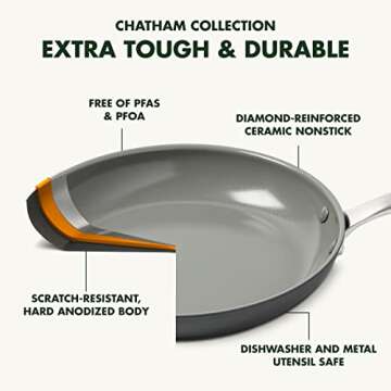 GreenPan Chatham Hard Anodized Healthy Ceramic Nonstick, 13" Frying Pan Skillet with Helper Handle, PFAS-Free, Dishwasher Safe, Oven Safe, Gray