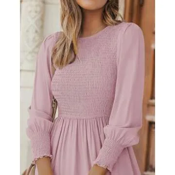 ZESICA Women's Flowy Long Sleeve Midi Dress - Dark Pink