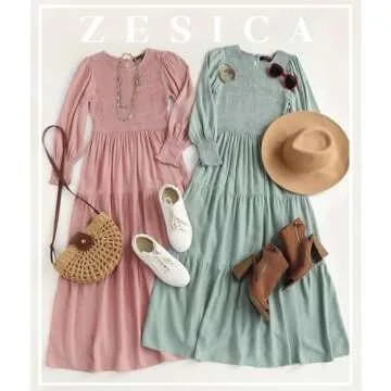 ZESICA Women's Flowy Long Sleeve Midi Dress - Dark Pink