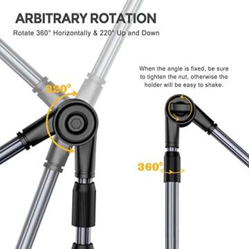 CreaDream Gooseneck Phone Holder for Bed, Two Aluminum Tubes with Flexible Arm Clamp Clip for Desk, Overhead Phone Mount, Compatible with All Smart Phone (4-7"), Length 39.4In (Grey)