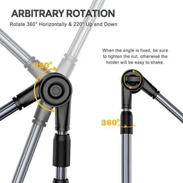 CreaDream Gooseneck Phone Holder for Bed, Two Aluminum Tubes with Flexible Arm Clamp Clip for Desk, Overhead Phone Mount, Compatible with All Smart Phone (4-7"), Length 39.4In (Grey)