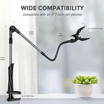 CreaDream Gooseneck Phone Holder for Bed, Two Aluminum Tubes with Flexible Arm Clamp Clip for Desk, Overhead Phone Mount, Compatible with All Smart Phone (4-7"), Length 39.4In (Grey)