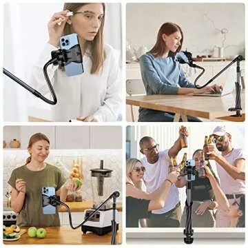 CreaDream Gooseneck Phone Holder for Bed, Two Aluminum Tubes with Flexible Arm Clamp Clip for Desk, Overhead Phone Mount, Compatible with All Smart Phone (4-7"), Length 39.4In (Grey)