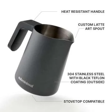 Subminimal FlowTip Milk Jug | Stovetop Milk Frothing, Foaming Pitcher for Premium Barista-Style Coffee at Home | Cappuccino & Latte Art Pouring Jug with Ergonomic Heat Resistant Handle | 450ml, Black