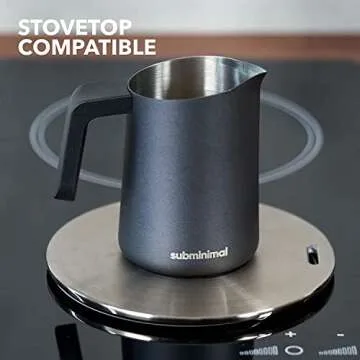 Subminimal FlowTip Milk Jug | Stovetop Milk Frothing, Foaming Pitcher for Premium Barista-Style Coffee at Home | Cappuccino & Latte Art Pouring Jug with Ergonomic Heat Resistant Handle | 450ml, Black